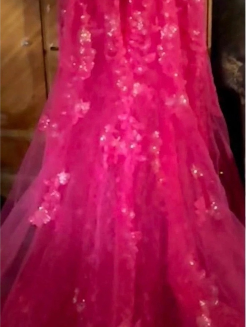 Pink Floral Lace Prom Gown